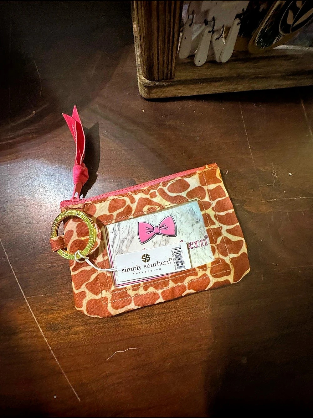 Simply Southern Keychain ID Wallet Giraffe Print Wristlet Pouch in Orange & Pink